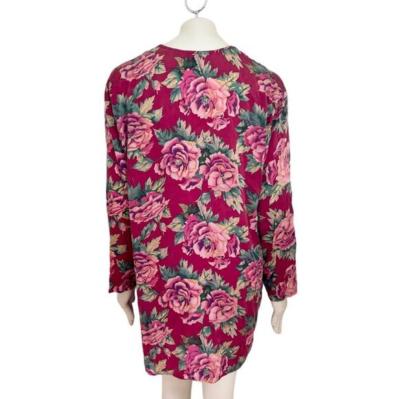 VTG VICTORIA'S SECRET Gold Label Pure Silk Floral Nightshirt Dress in Red SZ 10 - Picture 6 of 9